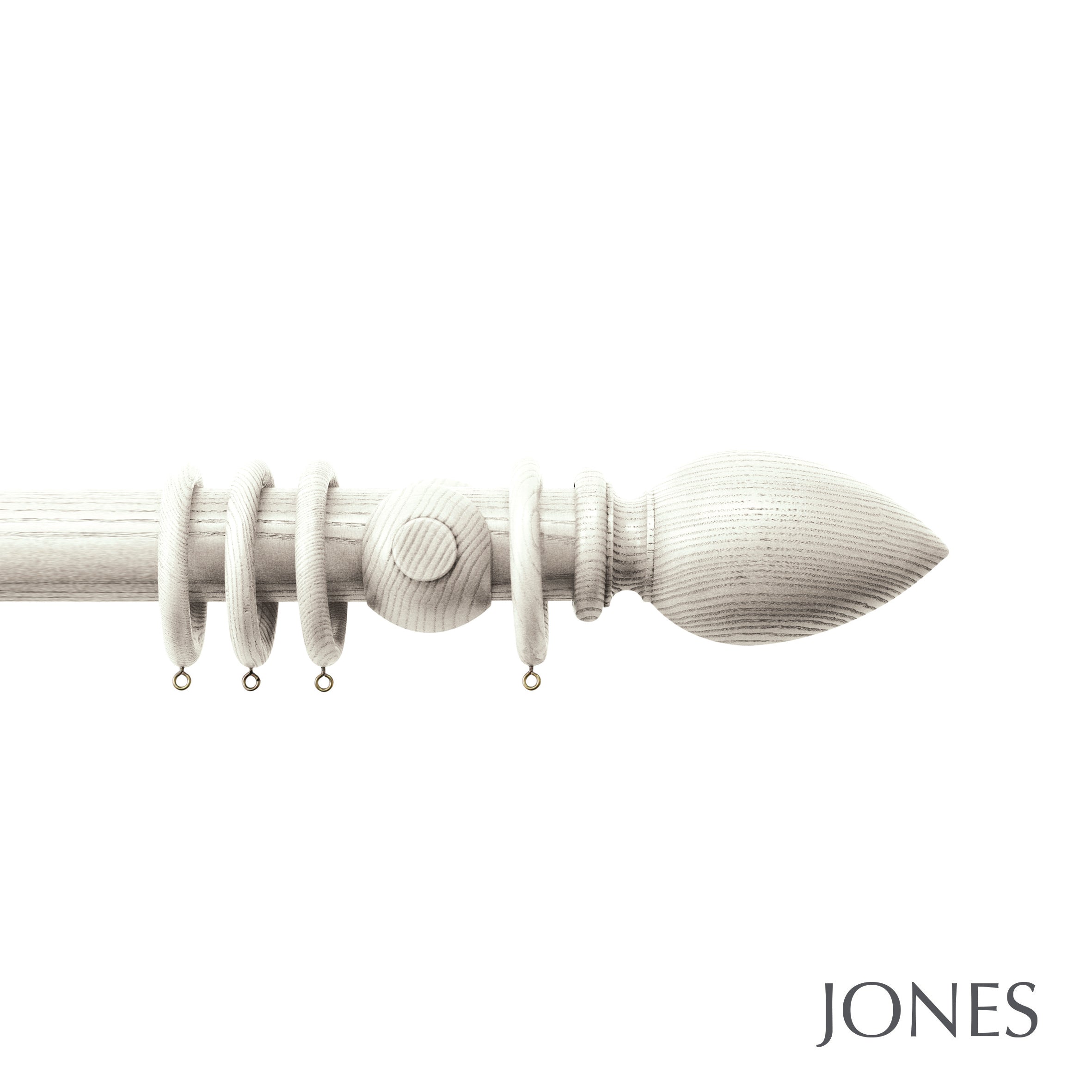 Jones Interiors Oakham Cone Finial Curtain Pole Set in Tusk White