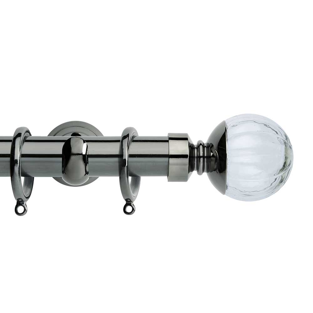 Hallis Neo Style Clear Pumpkin 3-Sided Bay Window Curtain Pole Set in Black Nickel