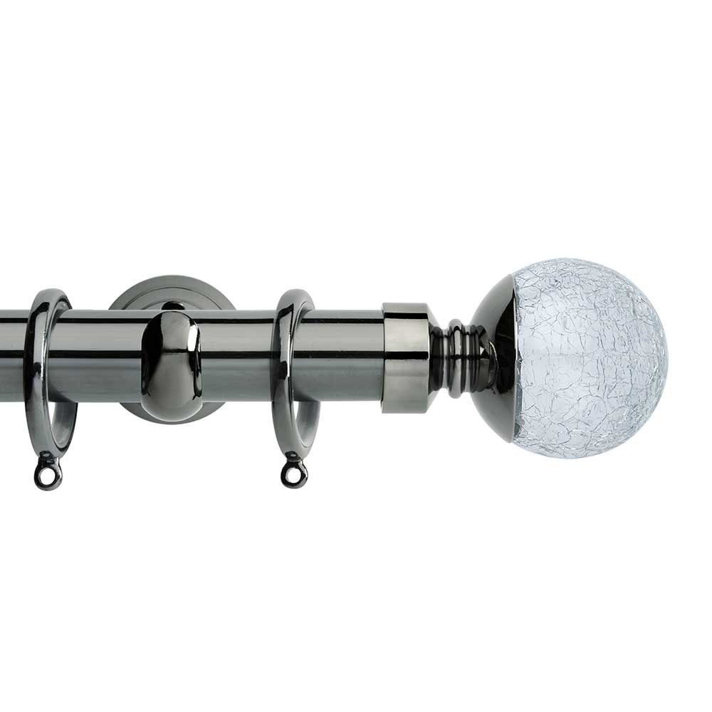Hallis Neo Style Crackled Glass 3-Sided Bay Window Curtain Pole Set in Black Nickel