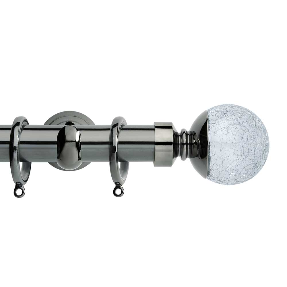 Hallis Neo Style Crackled Glass Bay Window Curtain Pole Set in Black Nickel