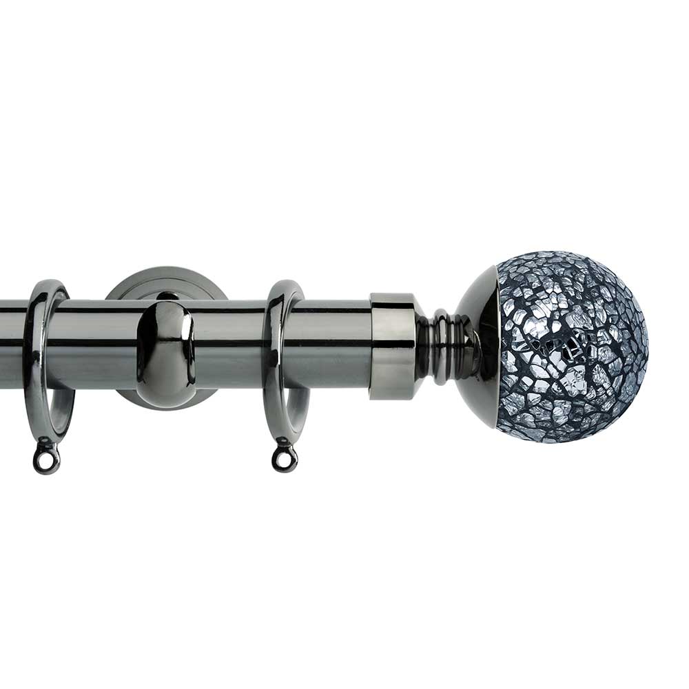 Hallis Neo Style Mosaic Ball 3-Sided Bay Window Curtain Pole Set in Black Nickel