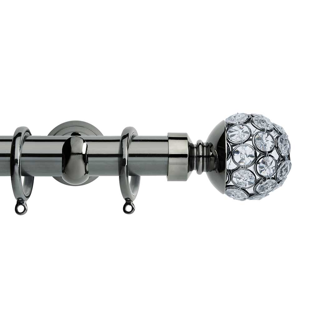 Hallis Neo Style Jewelled Ball 3-Sided Bay Window Curtain Pole Set in Black Nickel
