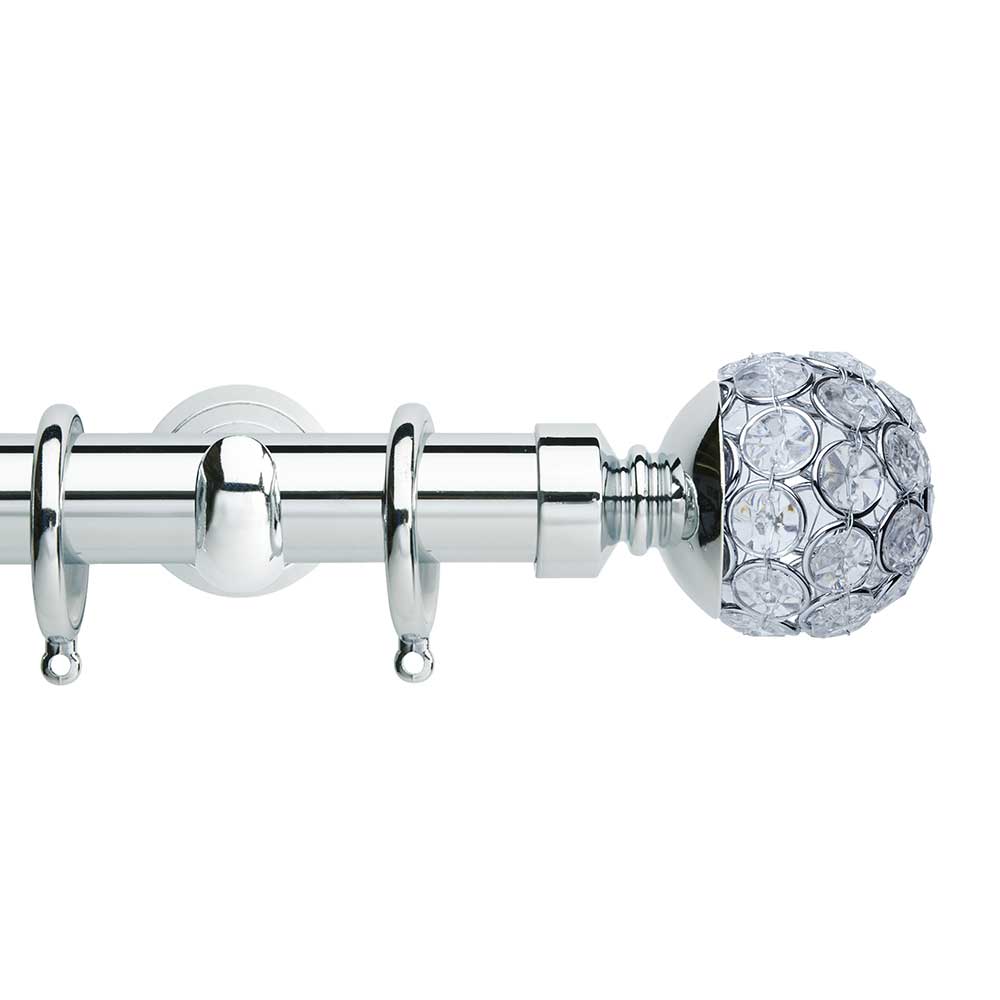 Hallis Neo Style Jewelled Ball 3-Sided Bay Window Curtain Pole Set in Chrome