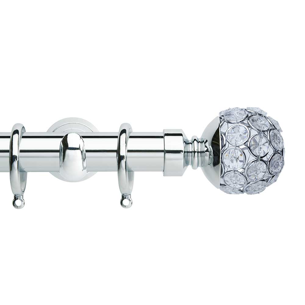 Hallis Neo Style Jewelled Ball Bay Window Curtain Pole Set in Chrome