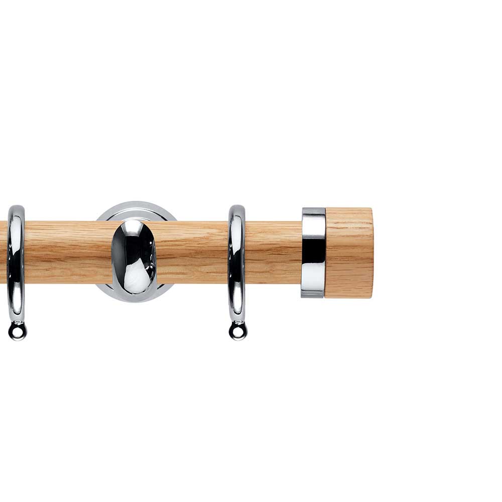 Hallis Neo Oak Stud Chrome Curtain Pole Set in Solid Oak