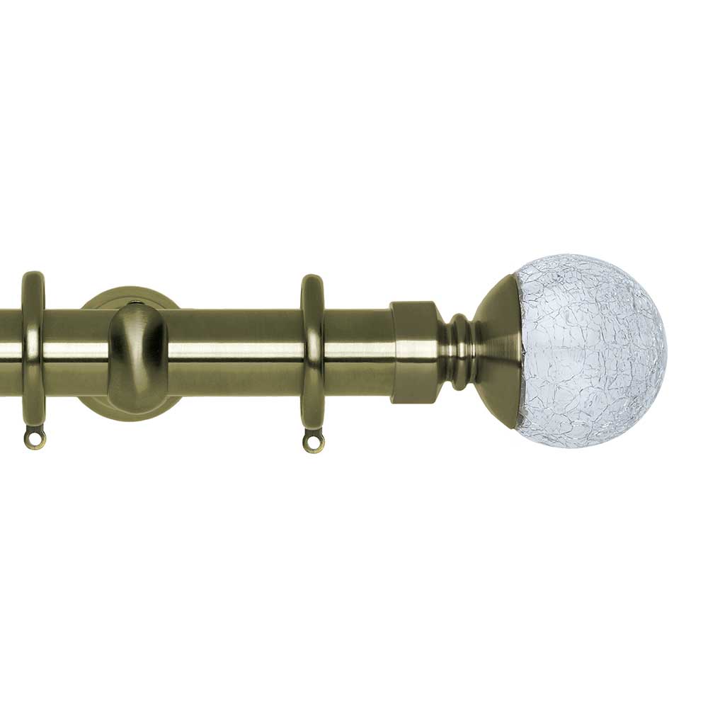 Hallis Neo Style Crackled Glass 3-Sided Bay Window Curtain Pole Set in Spun Brass