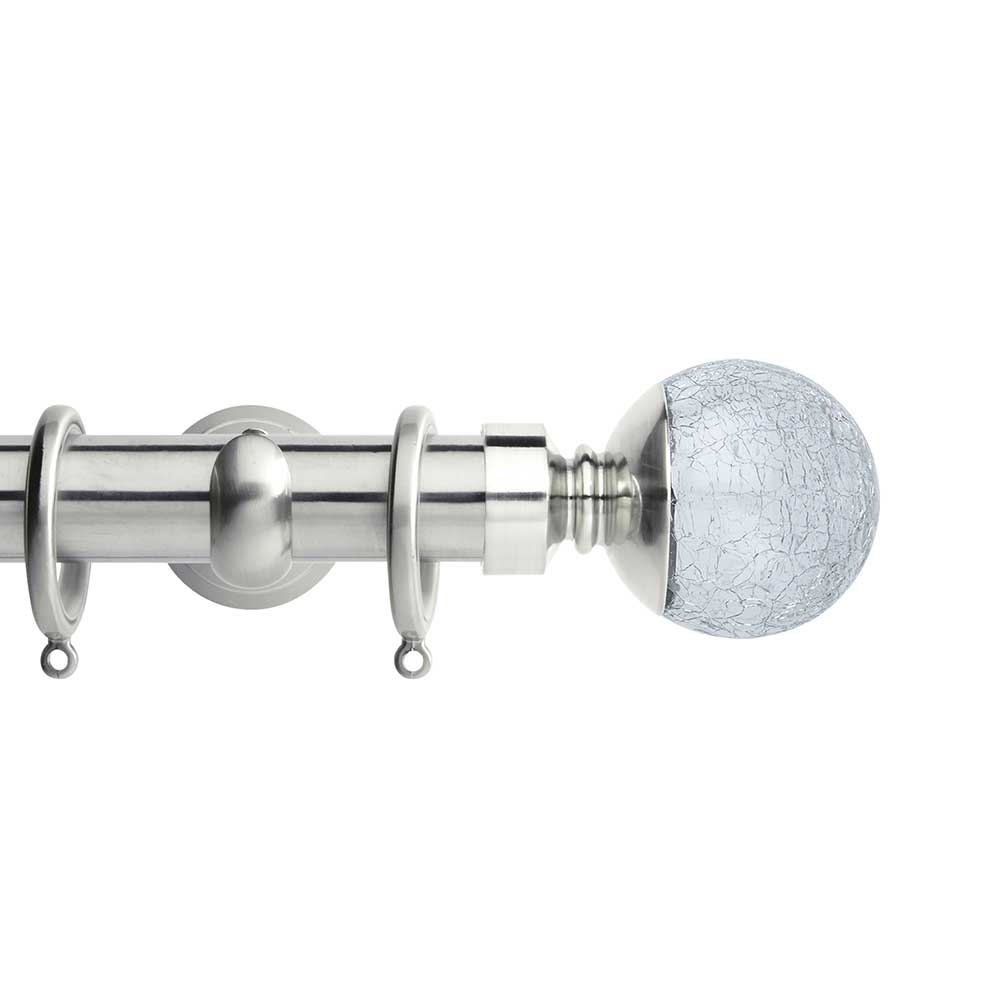 Hallis Neo Style Crackled Glass 3-Sided Bay Window Curtain Pole Set in Stainless Steel