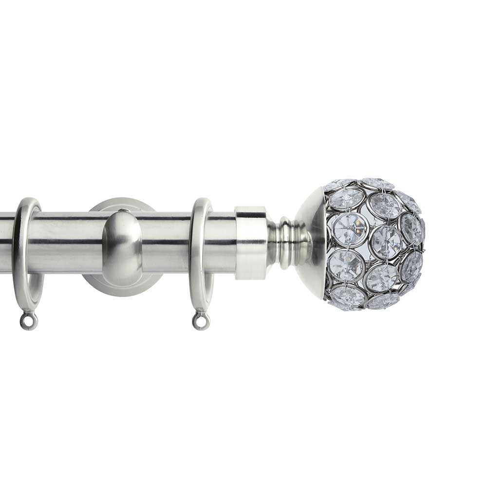 Hallis Neo Style Jewelled Ball 3-Sided Bay Window Curtain Pole Set in Stainless Steel