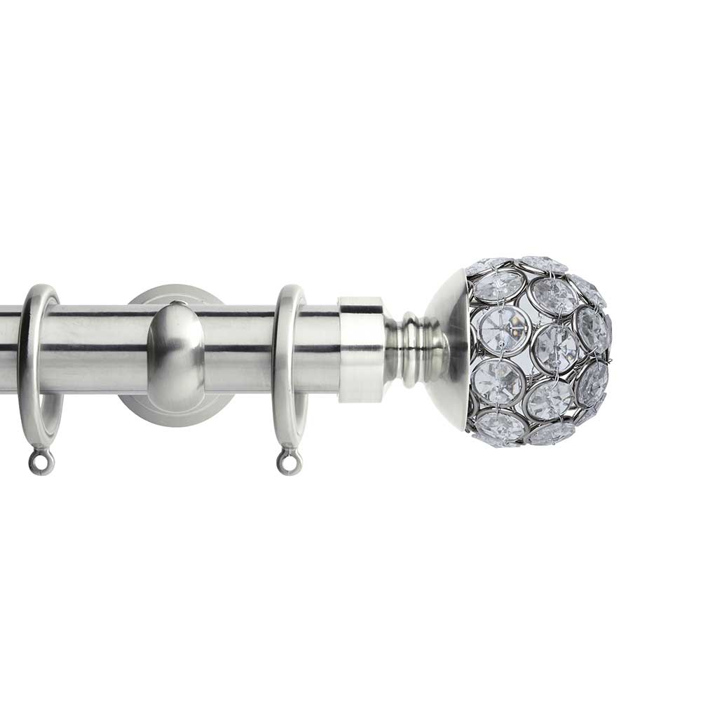 Hallis Neo Style Jewelled Ball Bay Window Curtain Pole Set in Stainless Steel