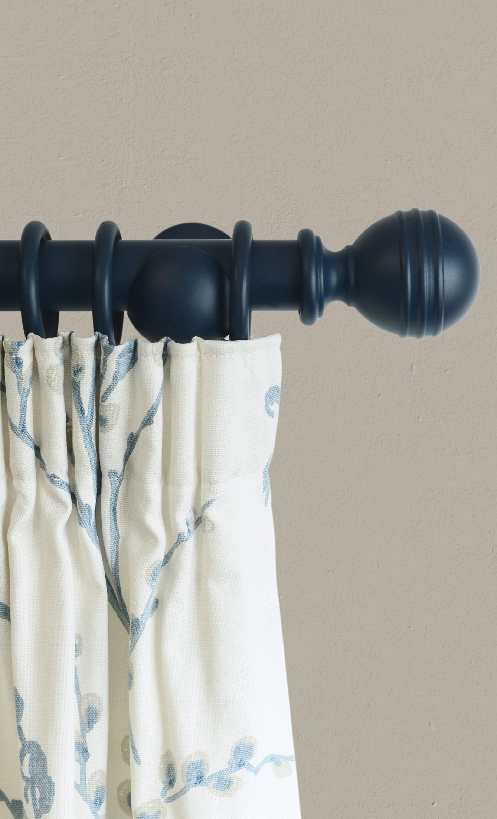 Laura Ashley Wood Ribbed Ball Curtain Pole Set in Midnight Blue