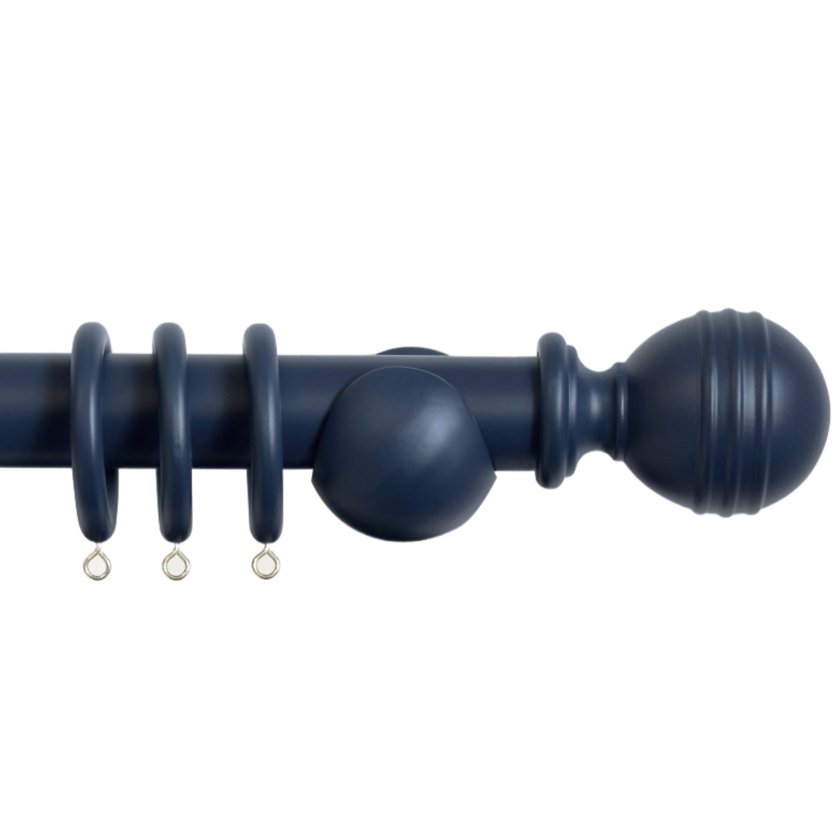 Laura Ashley Wood Ribbed Ball Curtain Pole Set in Midnight Blue