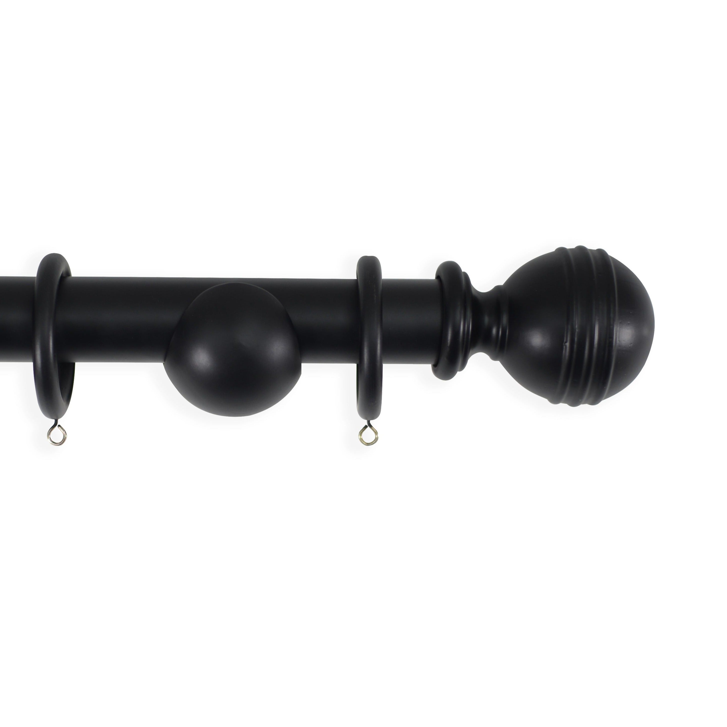 Laura Ashley Wood Ribbed Ball Curtain Pole Set in Black