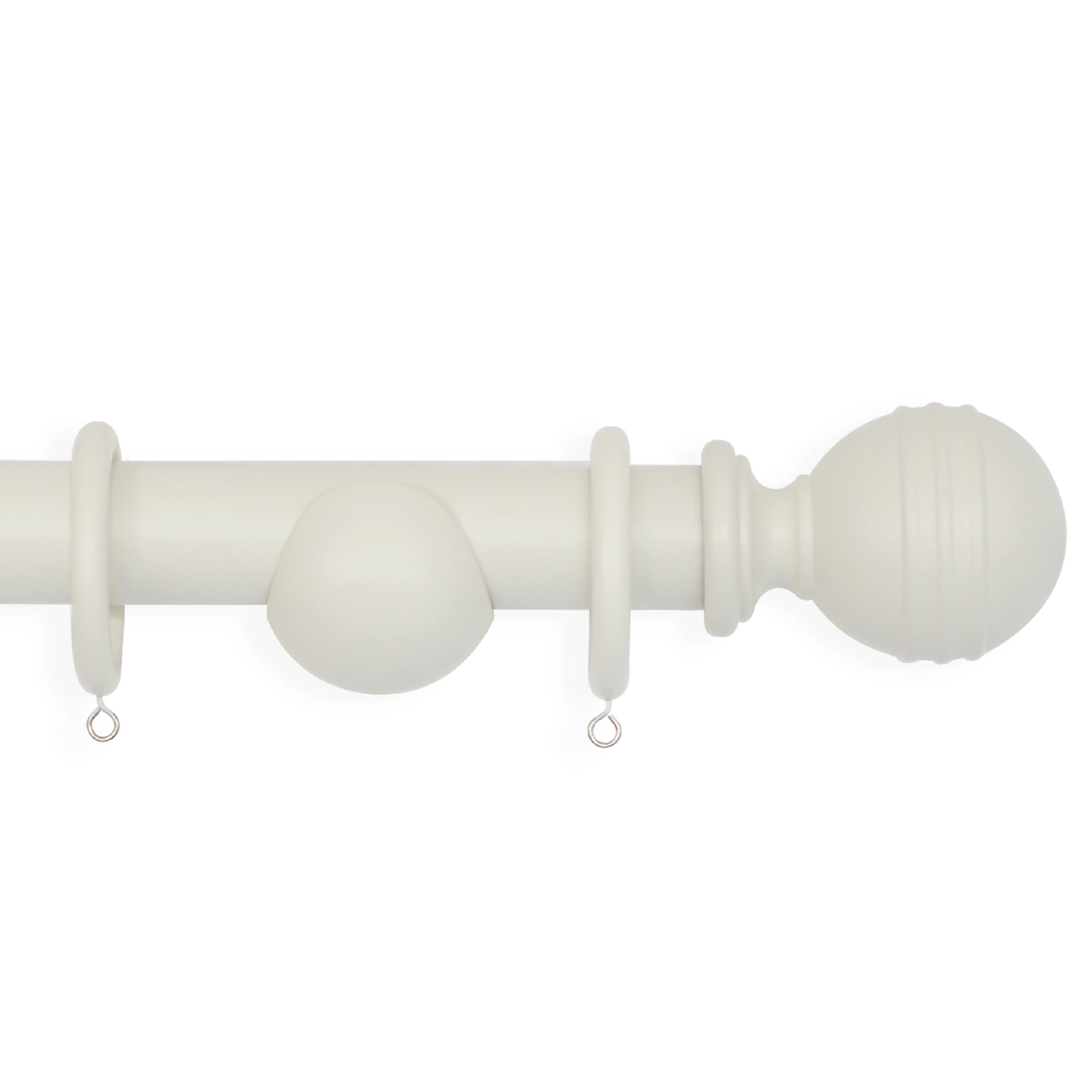 Laura Ashley Wood Ribbed Ball Curtain Pole Set in Soft Natural White