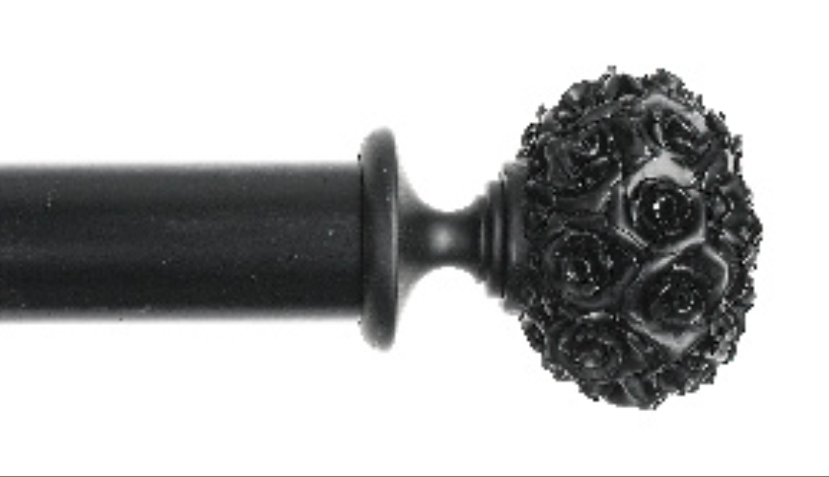 Byron & Byron Floral Romantics Posy Finial Curtain Pole Set in Jet Black