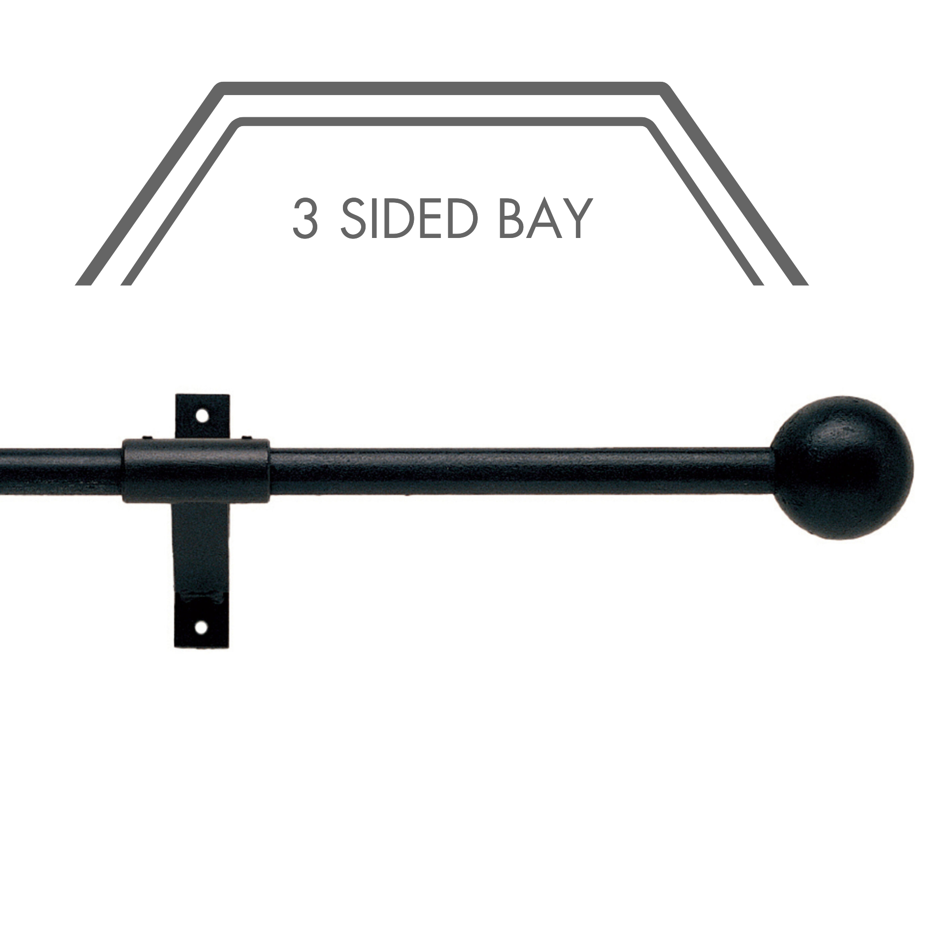 Hallis Artisan Ball Wrought Iron 3-Sided Bay Window Curtain Pole Set in Black