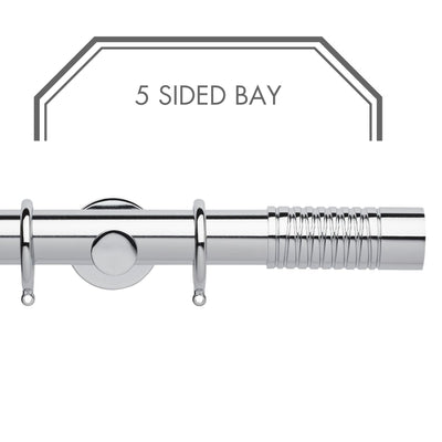 Hallis Neo Chrome Wired Barrel 5-Sided Bay Window Curtain Pole Set