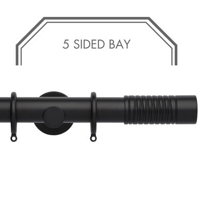 Hallis Neo Matt Black Wired Barrel 5-Sided Bay Window Curtain Pole Set