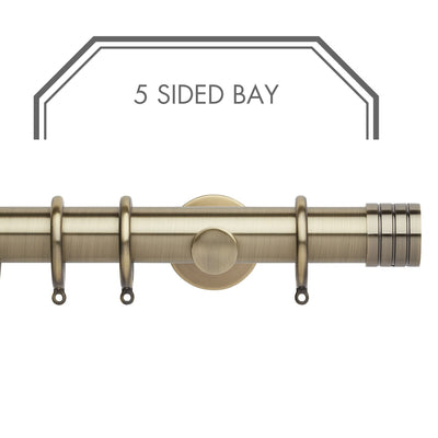 Hallis Neo Spun Brass Stud 5-Sided Bay Window Curtain Pole Set
