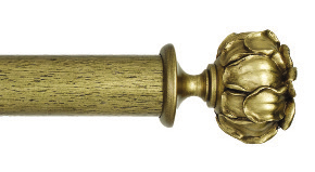 Byron & Byron Floral Romantics Peony Finial Curtain Pole Set in Antiqued Gold