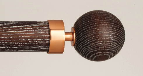 Byron & Byron Halo Wood Globus Finial Curtain Pole Set in Washed Smoked Oak