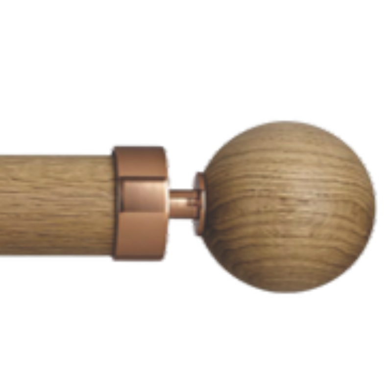 Byron & Byron Halo Wood Globus Finial Curtain Pole Set in Washed English Oak