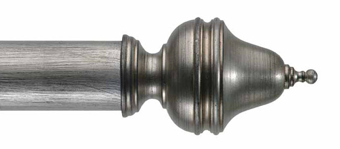 Byron & Byron Classic Clandon Finial Curtain Pole Set in Black Distressed Silver