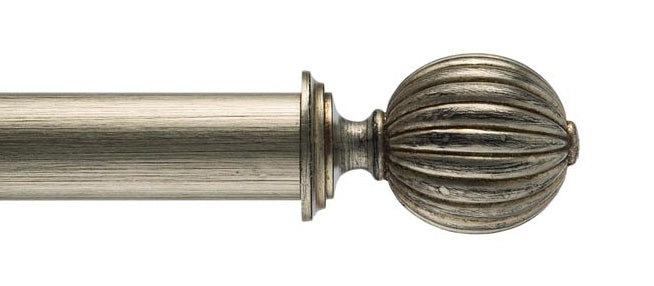 Byron & Byron Classic Fluted Ball Finial Curtain Pole Set in Black Distressed Silver