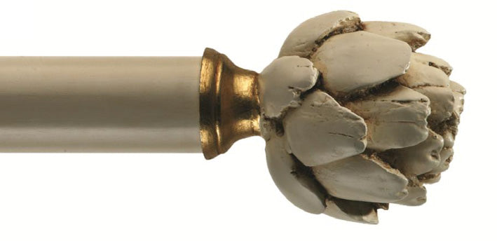 Byron & Byron Classic Artichoke Finial Curtain Pole Set in Antiqued Cream