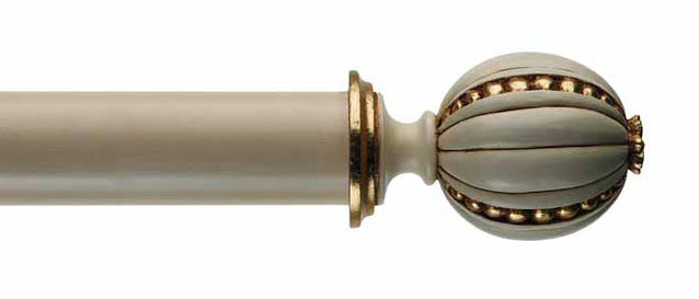 Byron & Byron Classic Pomegranite Finial Curtain Pole Set in Antiqued Cream