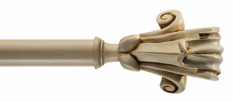 Byron &amp; Byron Classic Giglio Finial Curtain Pole Set in Antiqued Cream