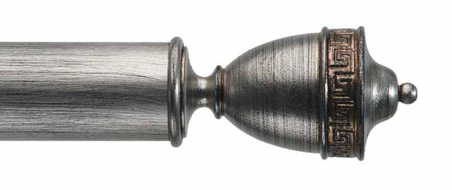 Byron & Byron Classic Naxos Finial Curtain Pole Set in Black Distressed Silver