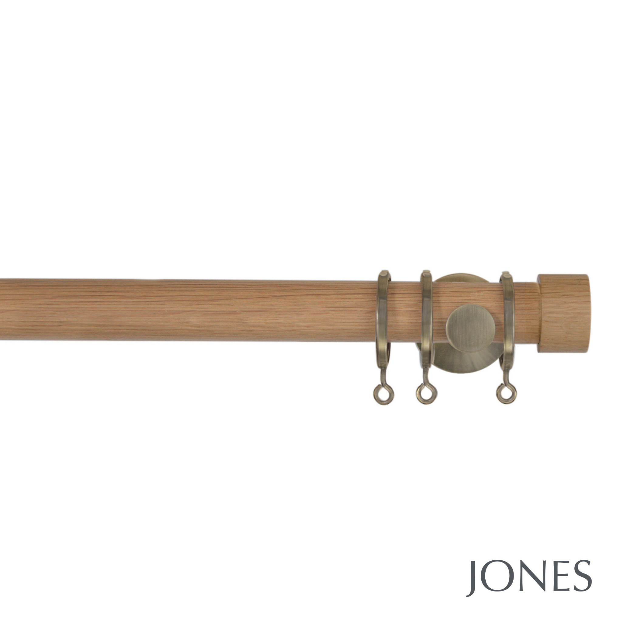 Jones Lunar End Cap Finial Curtain Pole Set in Oak / Burnished Brass