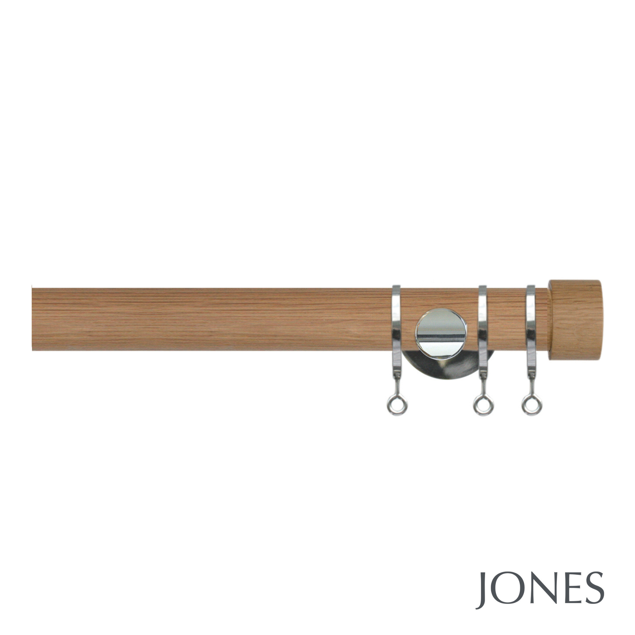 Jones Lunar End Cap Finial Curtain Pole Set in Oak / Chrome