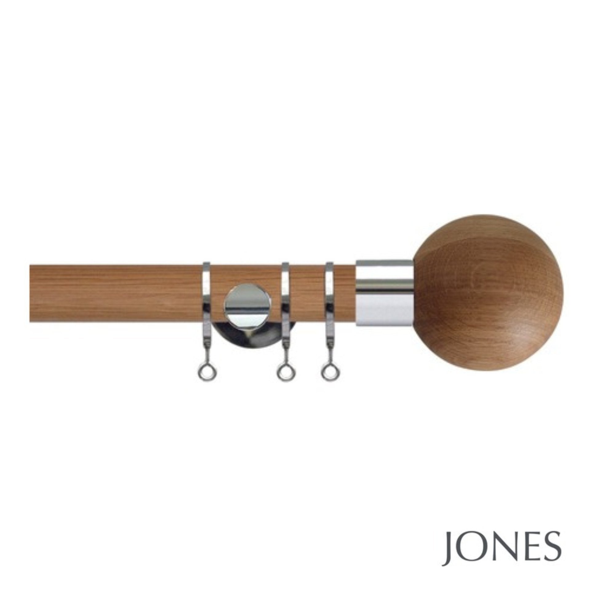Jones Lunar Ball Finial Curtain Pole Set in Oak / Chrome