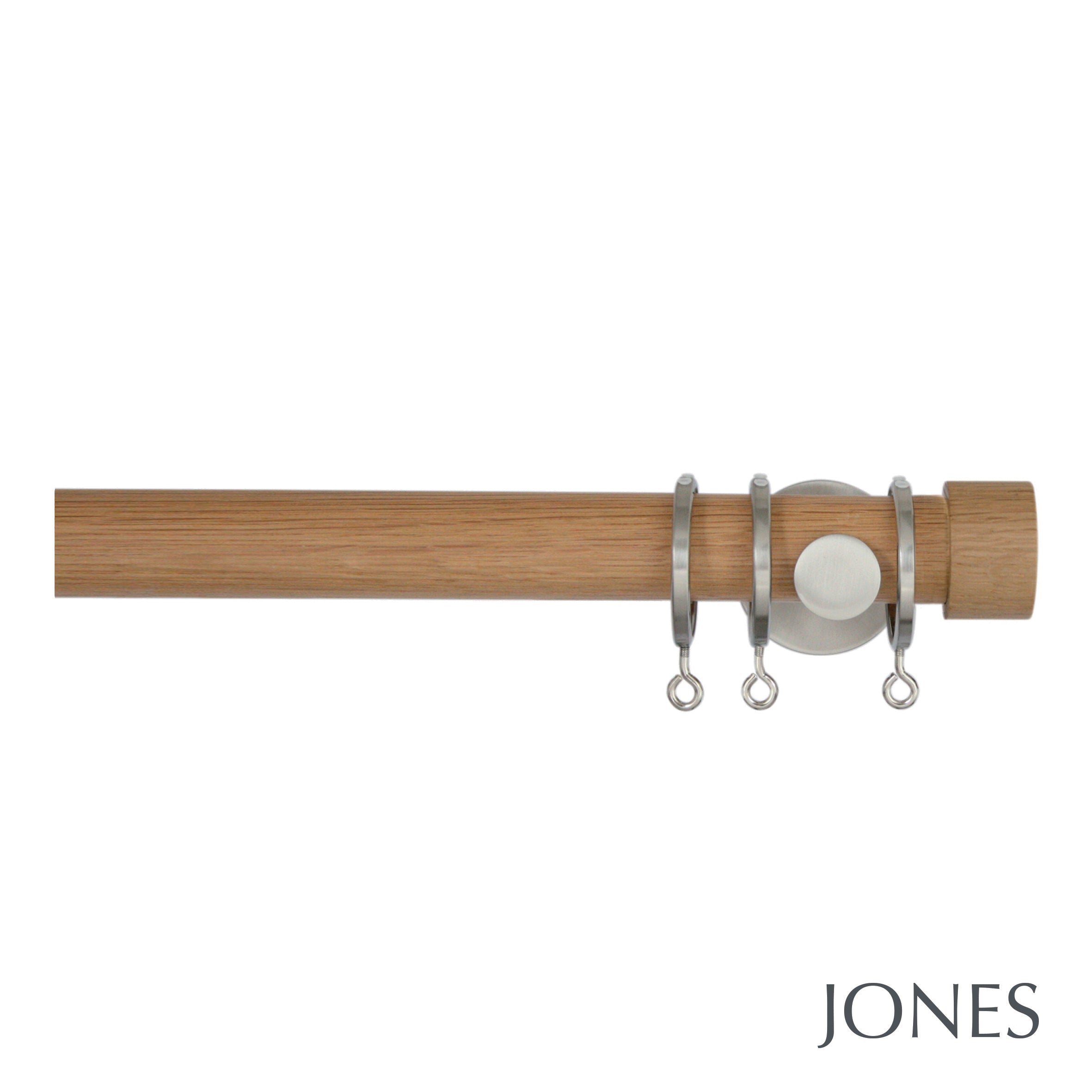 Jones Lunar End Cap Finial Curtain Pole Set in Oak / Matt Nickel