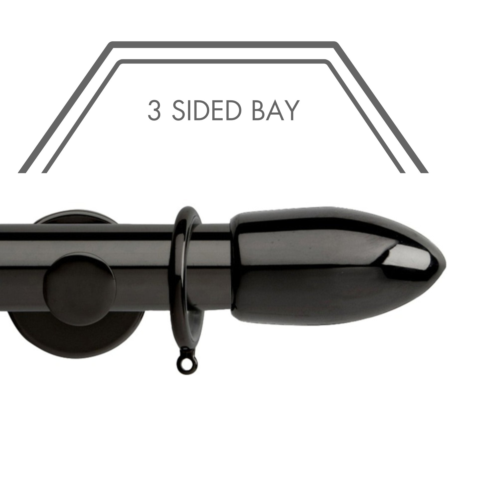 Hallis Neo Black Nickel Bullet 3-Sided Bay Window Curtain Pole Set