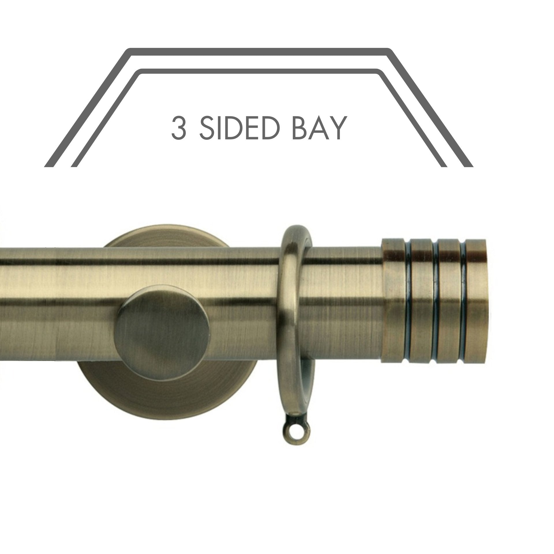 Hallis Neo Spun Brass Stud 3-Sided Bay Window Curtain Pole Set