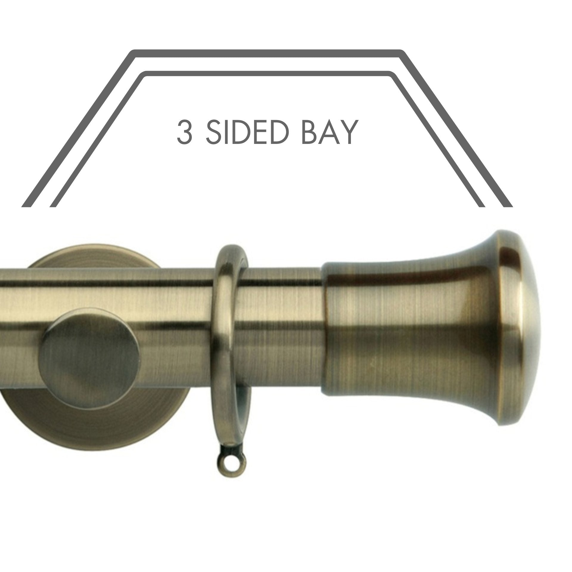 Hallis Neo Spun Brass Trumpet 3-Sided Bay Window Curtain Pole Set