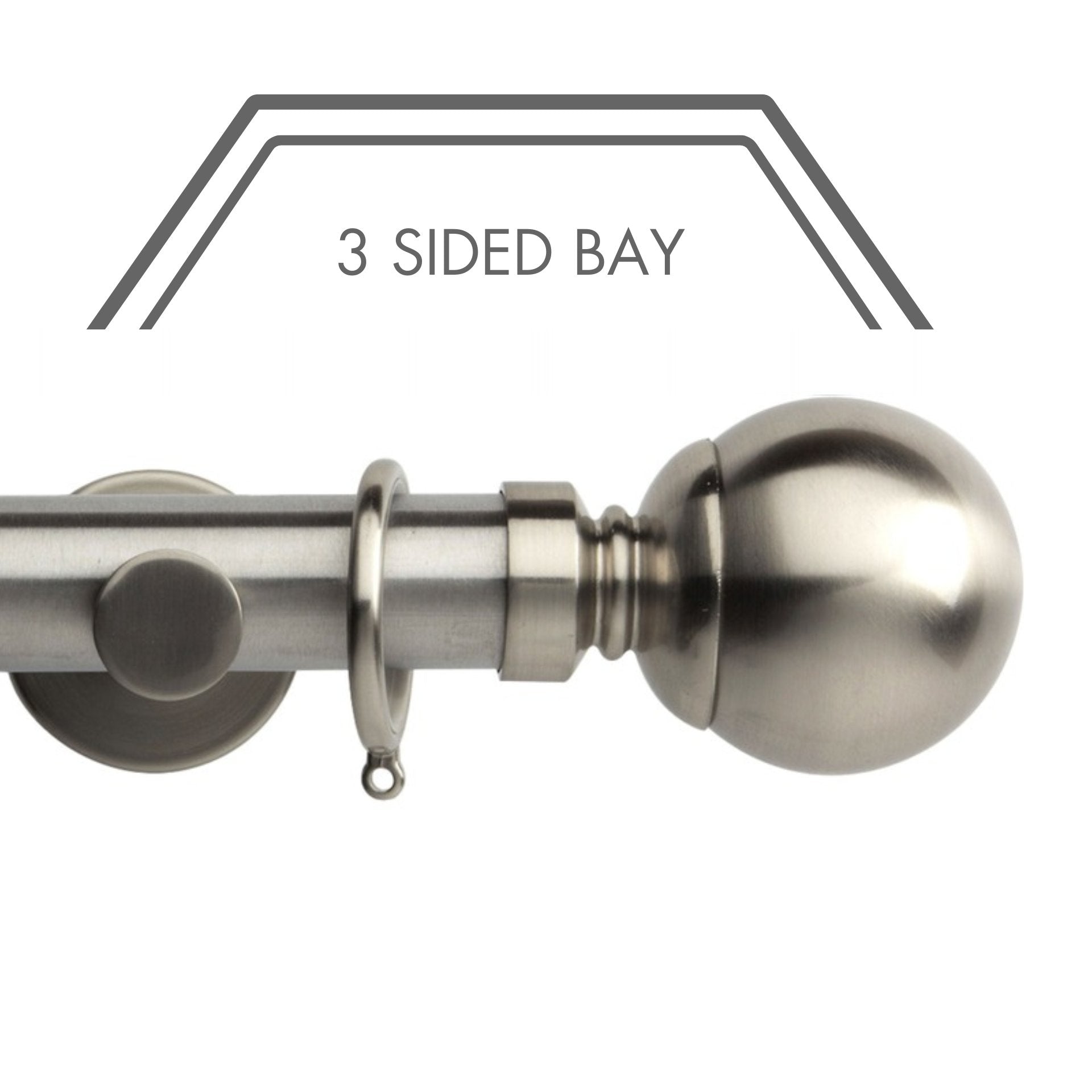 Hallis Neo Stainless Steel Effect Ball 3-Sided Bay Window Curtain Pole Set