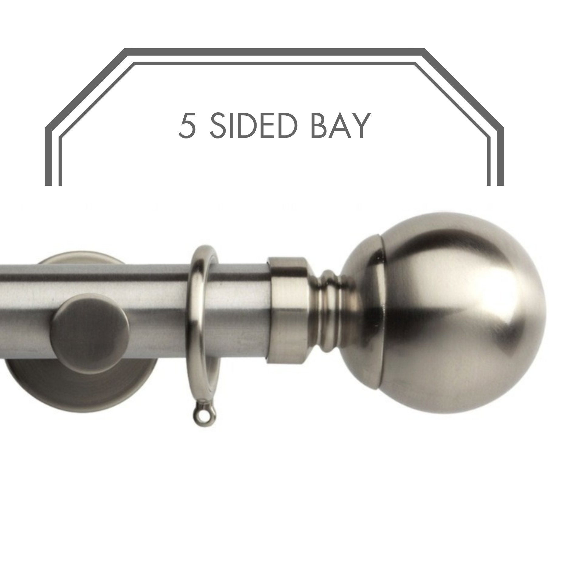 Hallis Neo Stainless Steel Effect Ball 5-Sided Bay Window Curtain Pole Set