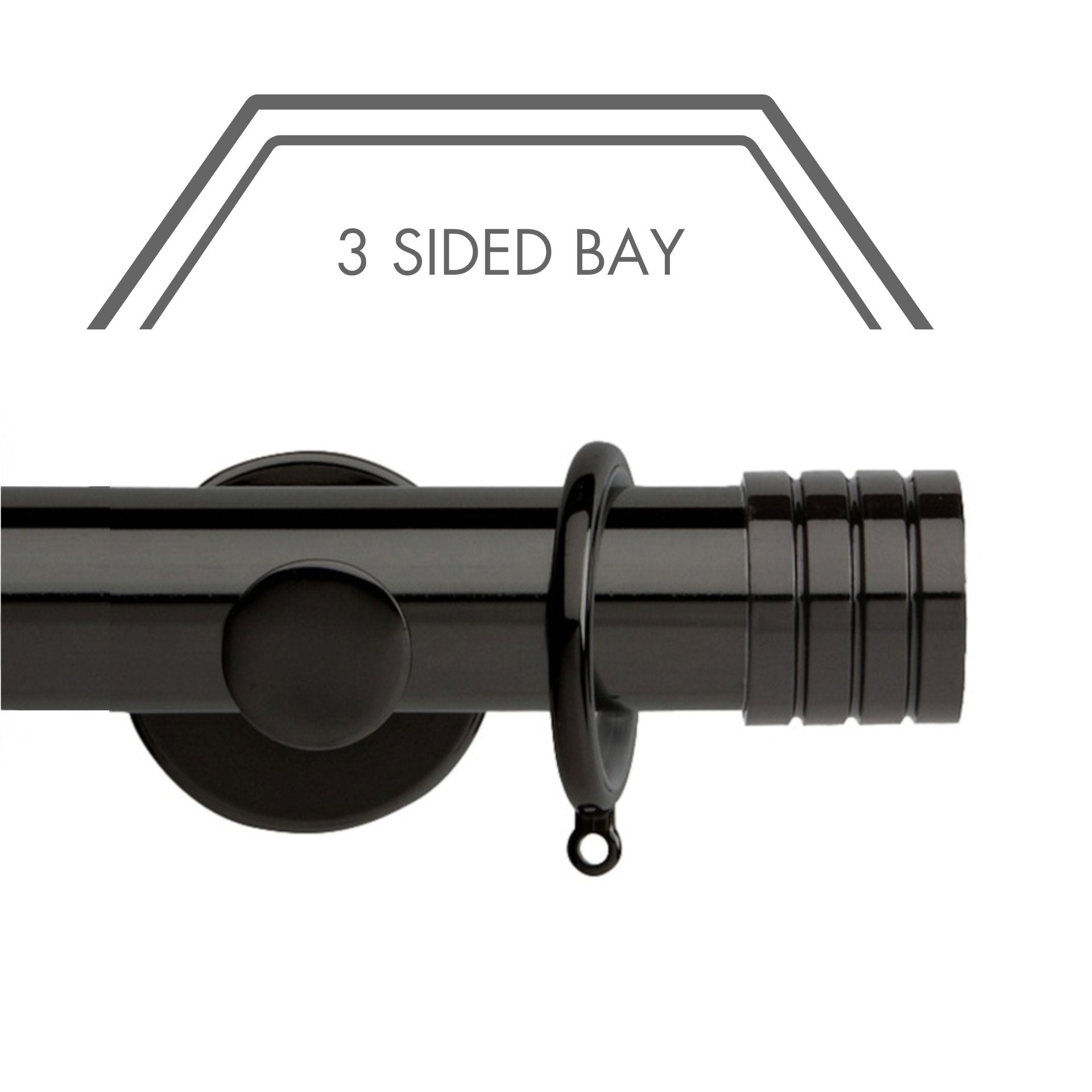 Hallis Neo Black Nickel Stud 3-Sided Bay Window Curtain Pole Set