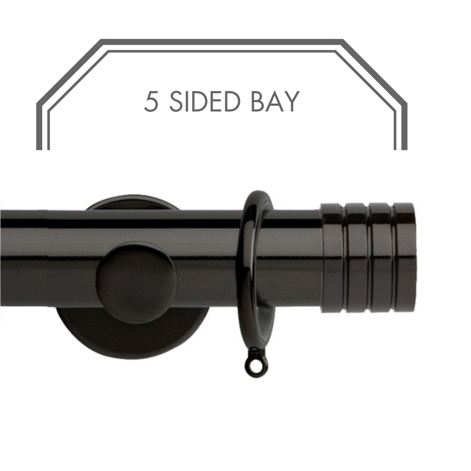 Hallis Neo Black Nickel Stud 5-Sided Bay Window Curtain Pole Set