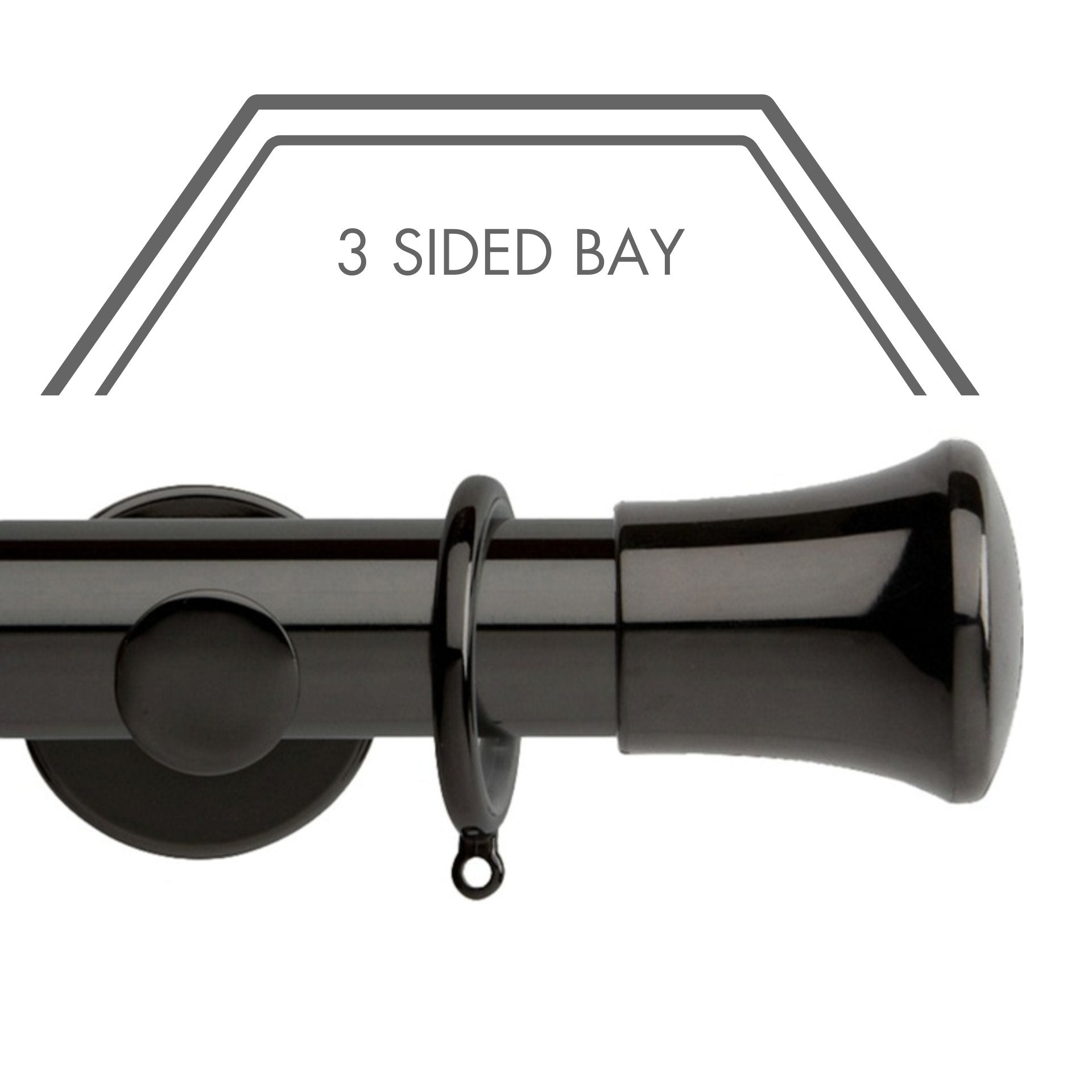 Hallis Neo Black Nickel Trumpet 3-Sided Bay Window Curtain Pole Set