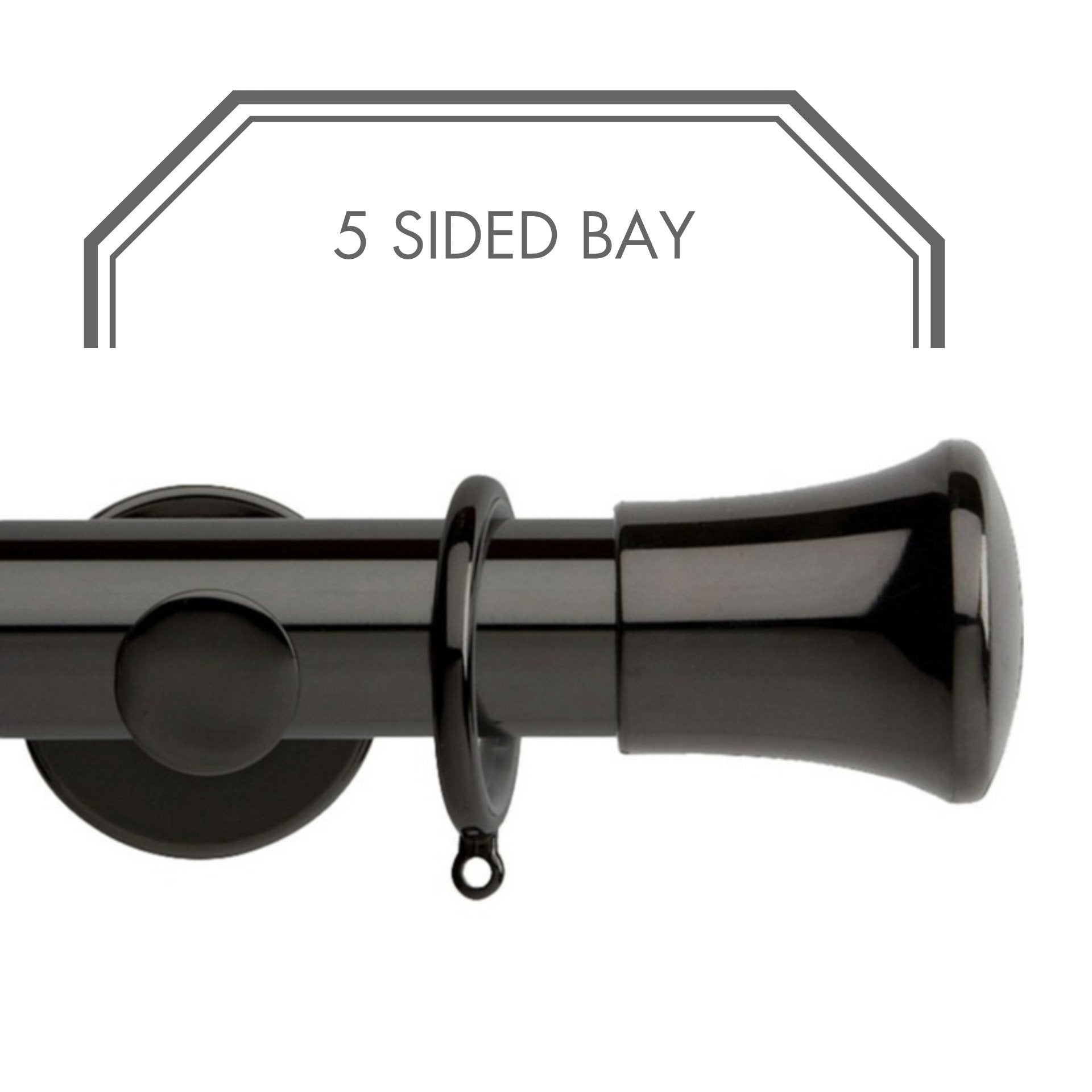 Hallis Neo Black Nickel Trumpet 5-Sided Bay Window Curtain Pole Set