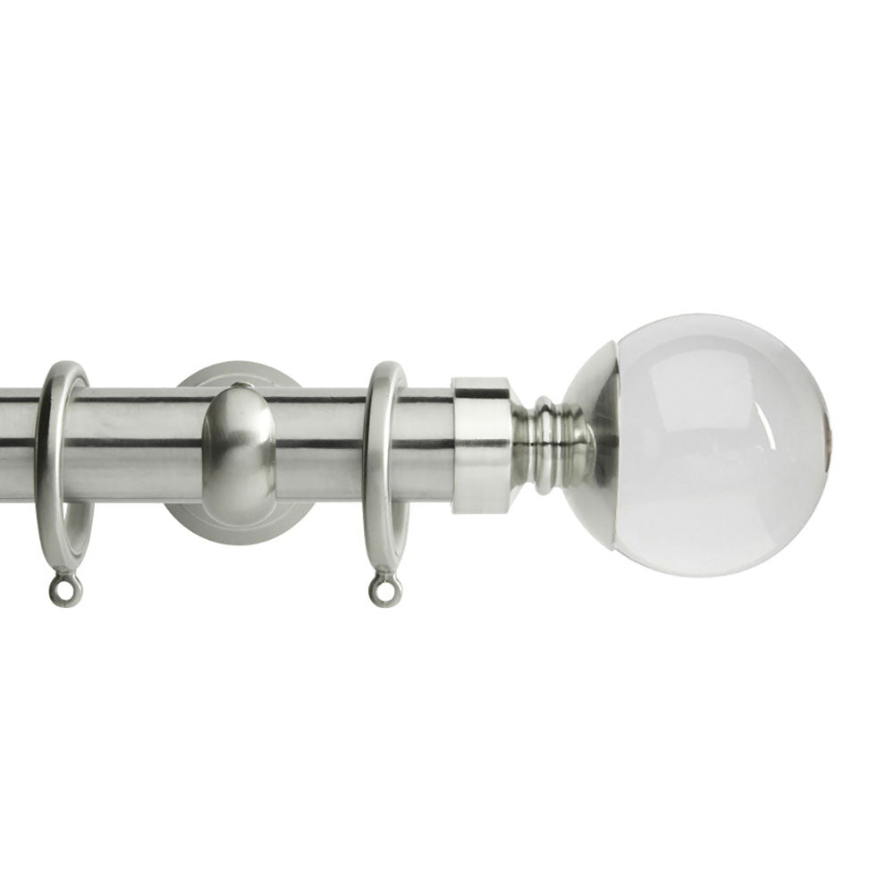 Hallis Neo Premium Clear Ball Effect Curtain Pole Set in Stainless Steel