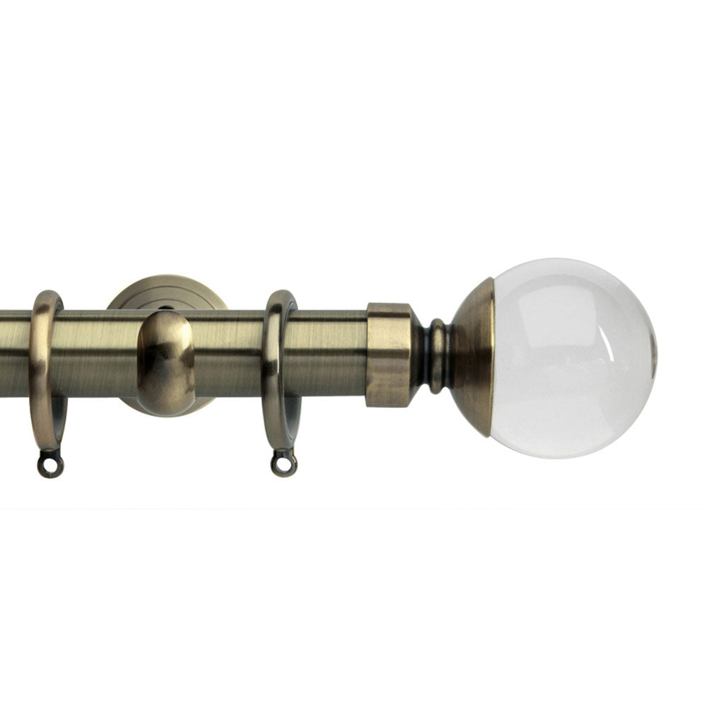 Hallis Neo Premium Clear Ball Effect Curtain Pole Set in Spun Brass
