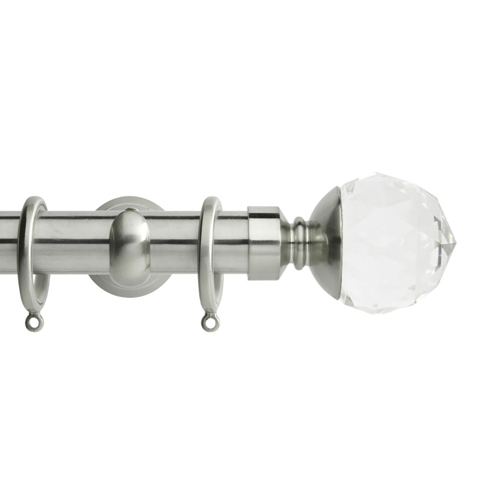 Hallis Neo Premium Clear Faceted Ball Curtain Pole Set in Stainless Steel