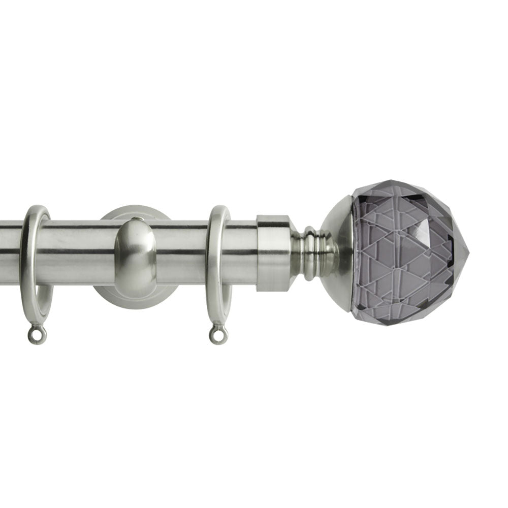 Hallis Neo Premium Smoke Grey Faceted Ball S/Steel Curtain Pole Set in Stainless Steel