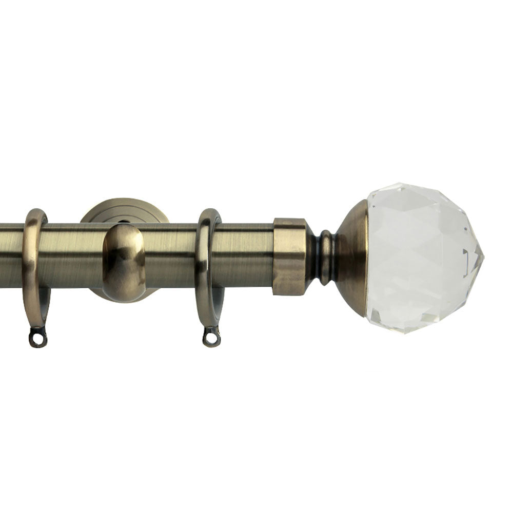 Hallis Neo Premium Clear Faceted Ball Curtain Pole Set in Spun Brass