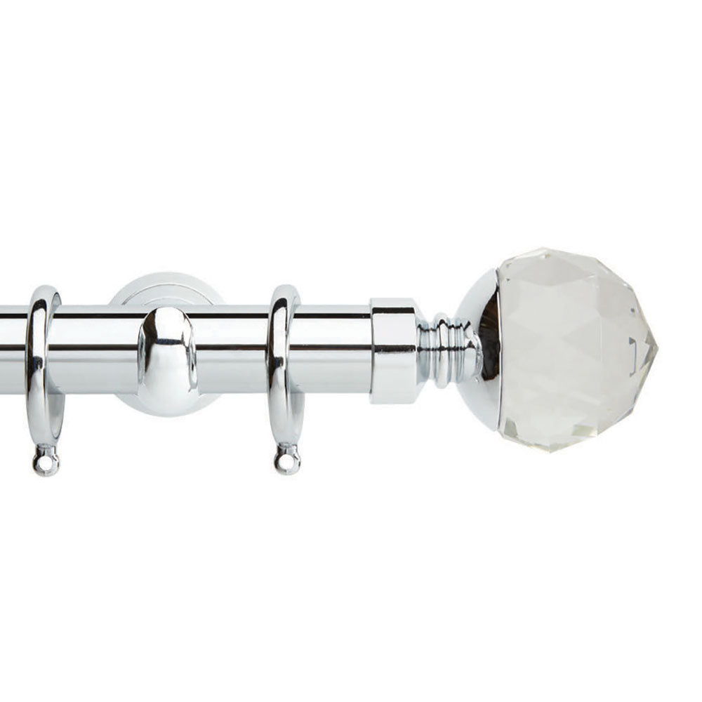 Hallis Neo Premium Clear Faceted Ball Effect Curtain Pole Set in Chrome